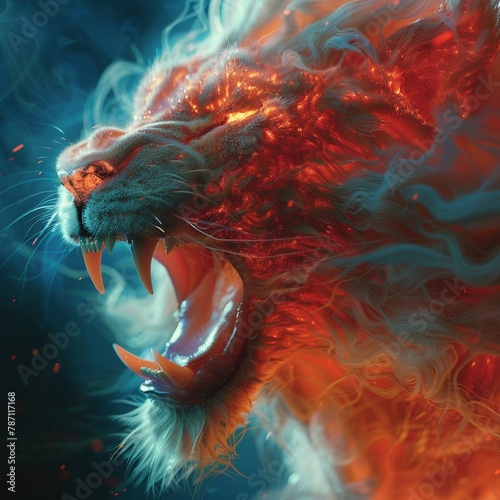 Chimera s roar, mythical might, noon, fusion of ferocity and flame, detailed terror, bright fierceness, hybrid horror