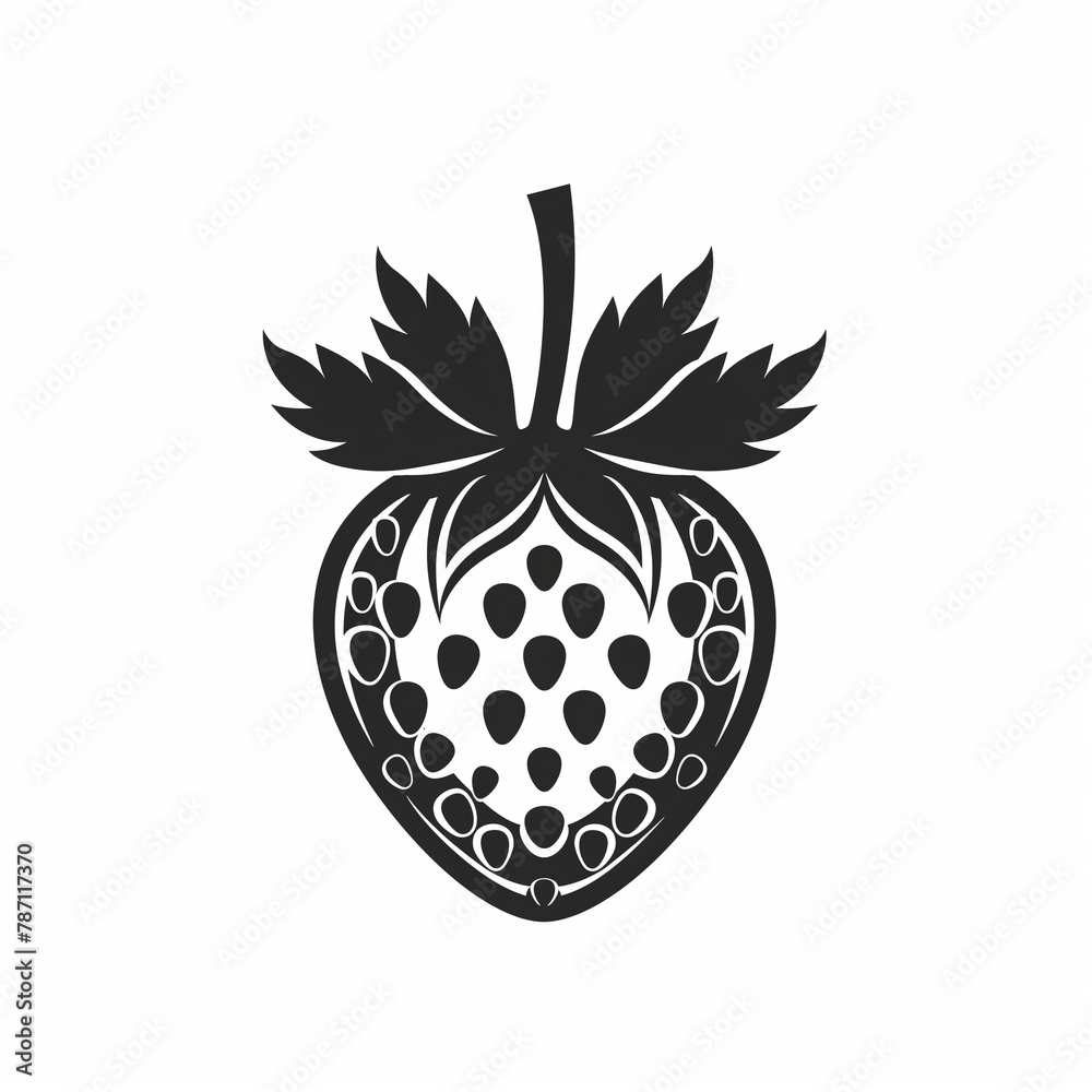 Strawberry. Hand-drawn black flat vector illustration isolated on white. AI generated