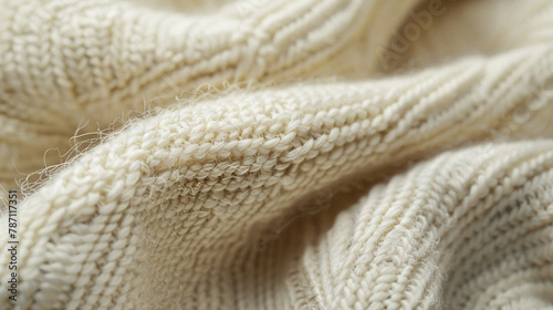 Ivory-colored wool weave, with magnified details revealing fibers and patterns.
