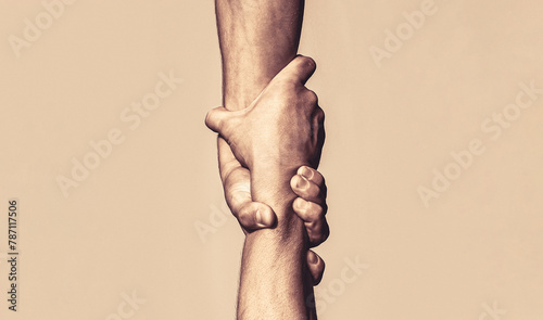 Helping hand outstretched, isolated arm, salvation. Close up help hand