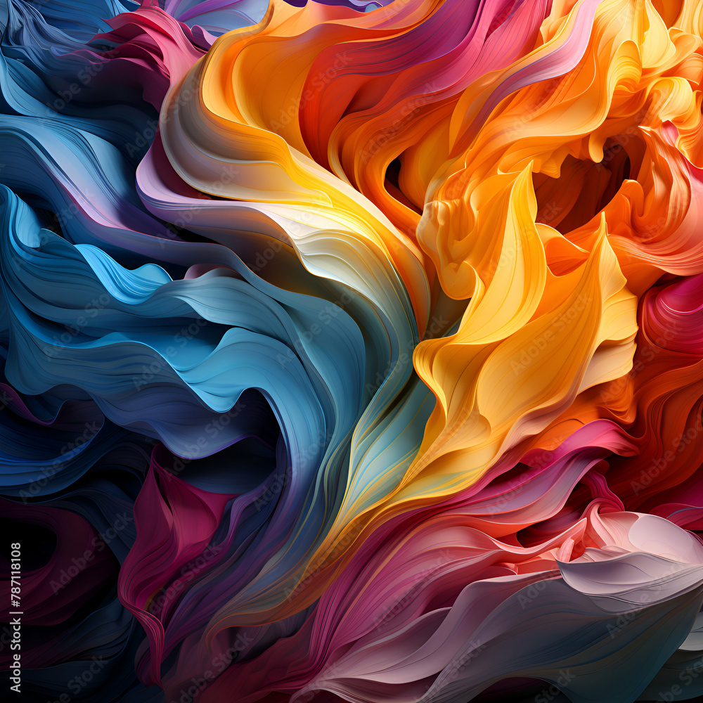 Abstract background of colored flowing fabric. 3d rendering. 3d illustration. Abstract background of colored flowing fabric. 3d rendering. 3d illustration.