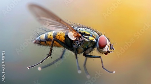 Housefly midair motion freeze.