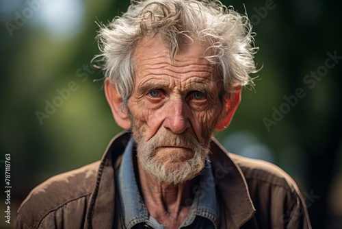 Portrait of an old man looking sadly at the camera photo