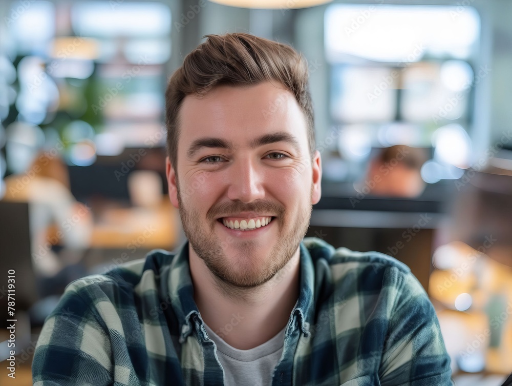 Obraz premium A man smiling in an office.