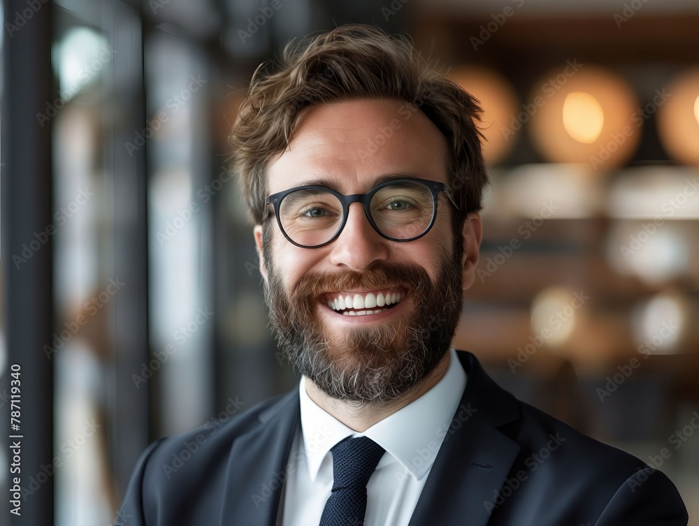 A man with glasses and a beard smiling. A man with glasses and a beard smiling.