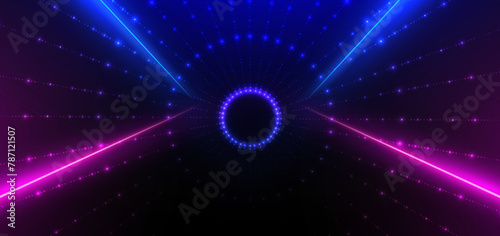 Futuristic neon blue and pink scence background and dot lighting effect.