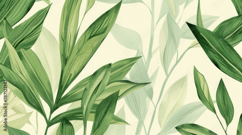 Eco-friendly hand drawn green leaves background. Ecology, healthy environment, nature, decoration, beauty product concept design backdrop