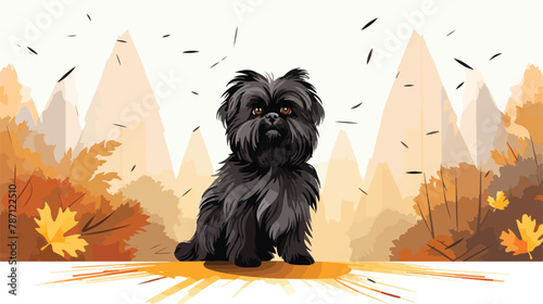 Affenpinscher in the colorful autumn forest flat vector
