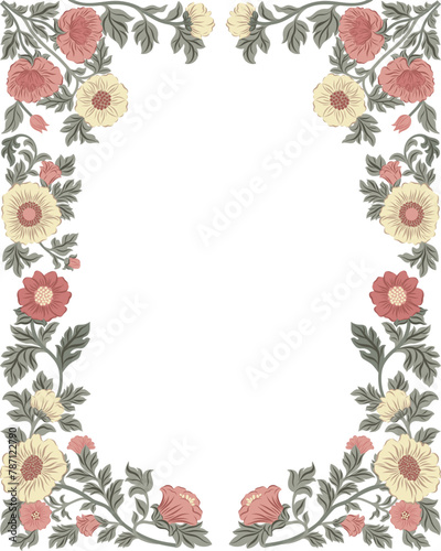 Vector illustration of a floral frame in William Morris style for greeting cards. Elegant homage to Morris's aesthetic, capturing timeless beauty.