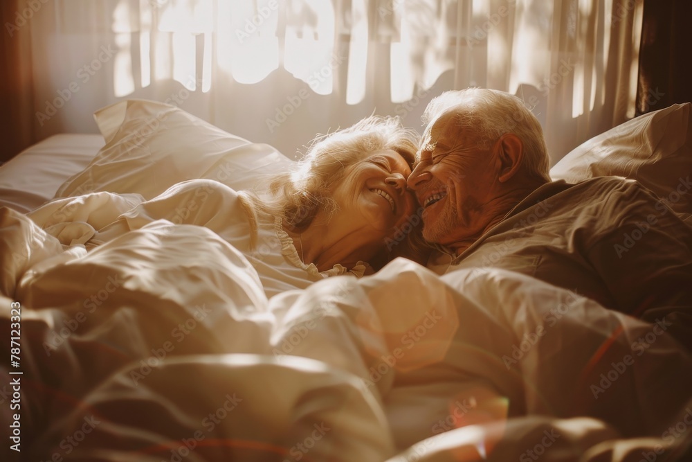 old people man and woman hugging in bed old people man and woman hugging in bed