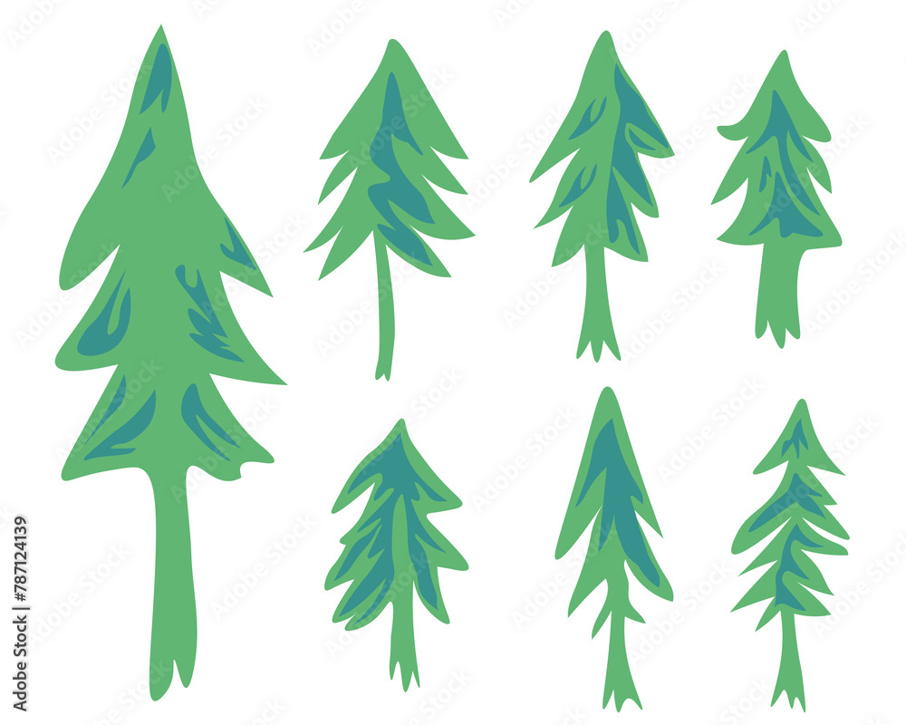 Obraz premium set of fir trees in vector in flat style. element for design, logo, sticker, poster, print, backdrop, background