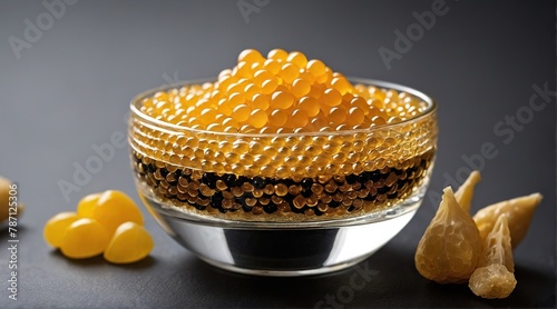 Luxurious presentation of Golden Osetra Caviar.