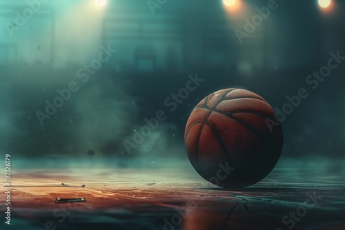 Basketball ball. lies on the playground. Blank space for insertion. Basketball banner background