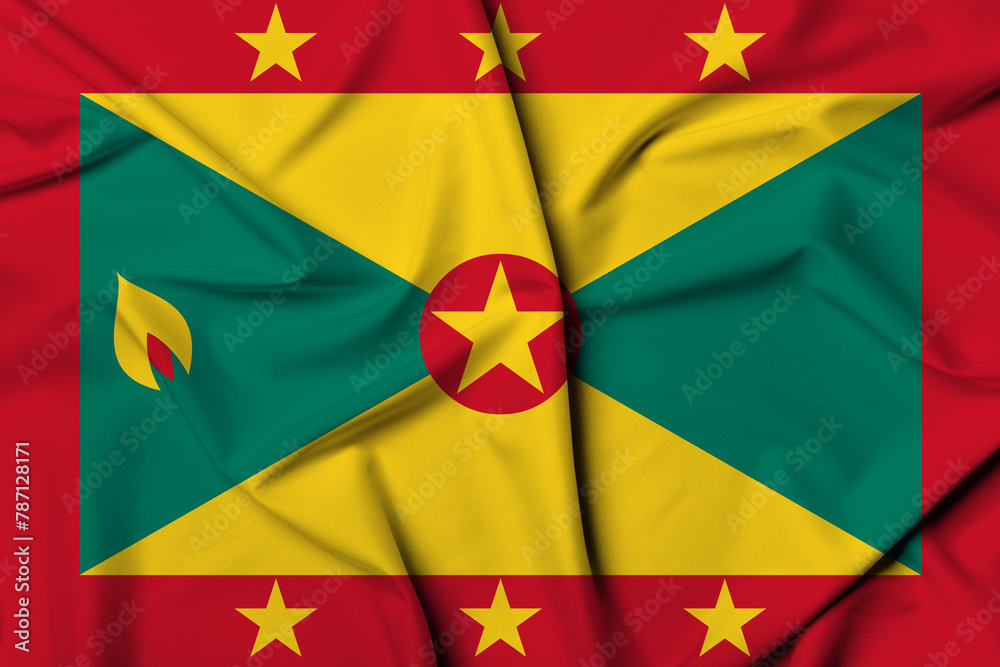 Beautifully waving and striped Grenada flag, flag background texture with vibrant colors and fabric background Beautifully waving and striped Grenada flag, flag background texture with vibrant colors and fabric background