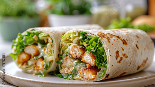Chicken wraps on a plate.