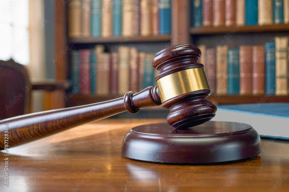 On the table there is a wooden gavel of a judge close-up on a highly blurred background of books of laws. Wooden judge`s gavel. Law and justice concept. auction law gavel On the table there is a wooden gavel of a judge close-up on a highly blurred background of books of laws. Wooden judge`s gavel. Law and justice concept. auction law gavel