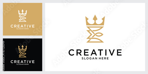 Initial letter E with crown icon vector design