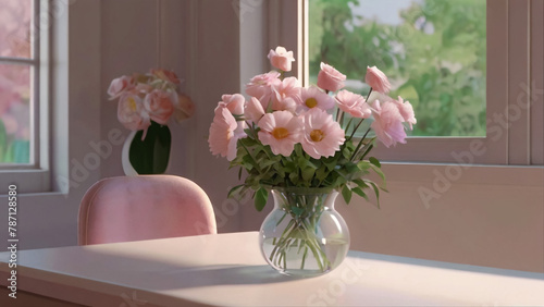 Pink flowers in a vase. 