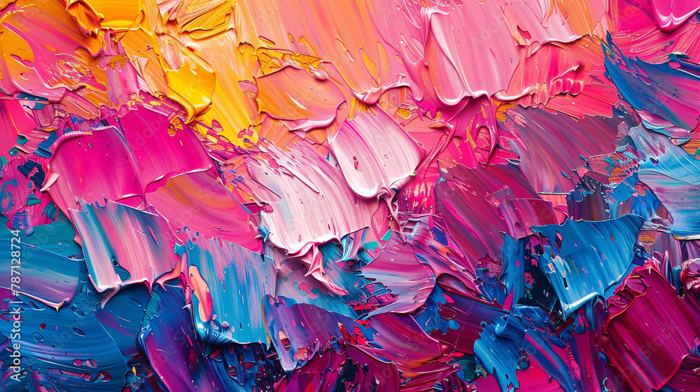 Bold strokes of color dance across canvas, shaping an abstract background full of vibrant energy. 