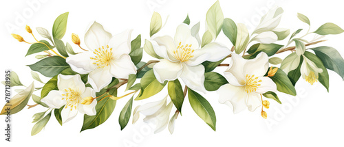 a painting of a branch of flowers with white flowers