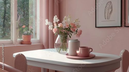 Pink flowers in a vase. 