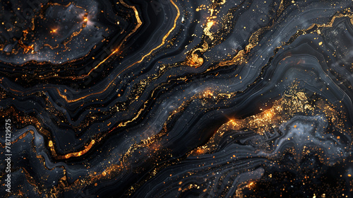 **Delve into luxury with a mesmerizing black marble background adorned with fluid gold accents. 