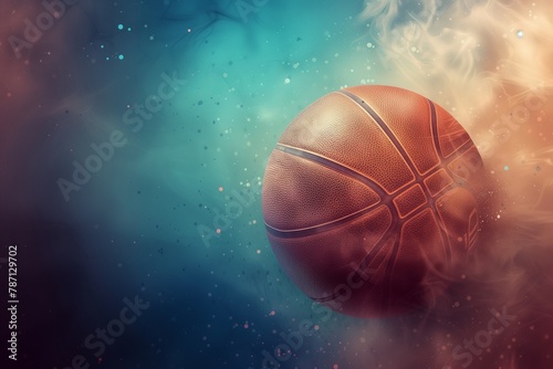 Basketball ball. lies on the playground. Blank space for insertion. Basketball banner background © Kateryna Muzhevska