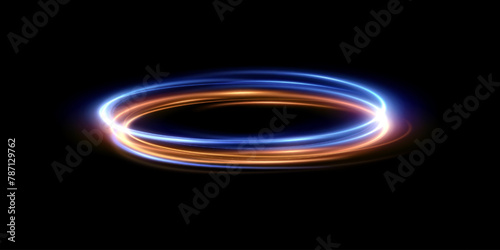 Glowing golden spiral. Speed ​​abstract lines effect. Rotating shiny rings. Glowing circular lines. Glowing ring trail. Vector.