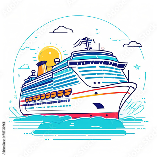 Cruise ship concept icon at sea on white background