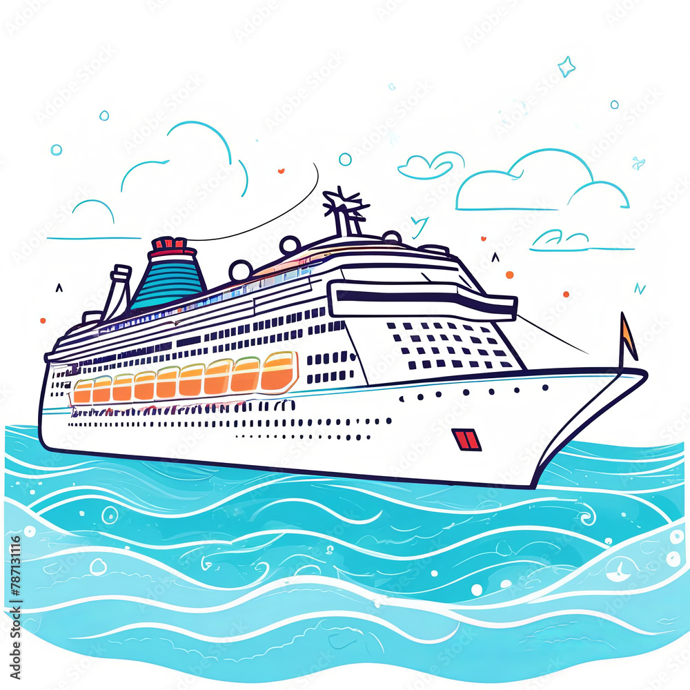 Cruise ship concept icon at sea on white background
