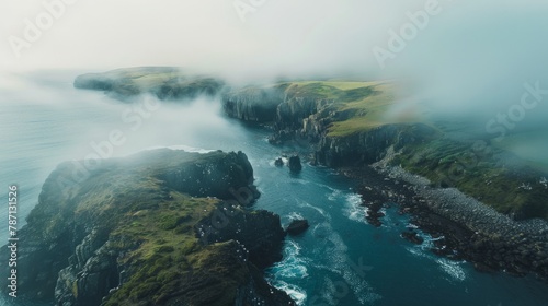 Coastal rocks Ireland fog aerial peaceful landscape freedom scene beautiful nature wallpaper photo #787131526