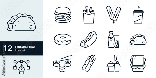 Set of food delivery icons. Simple line art style icons pack. Vector illustration