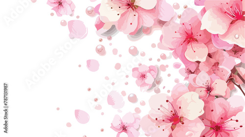 Background with bouquet of pink flowers and pearl drop