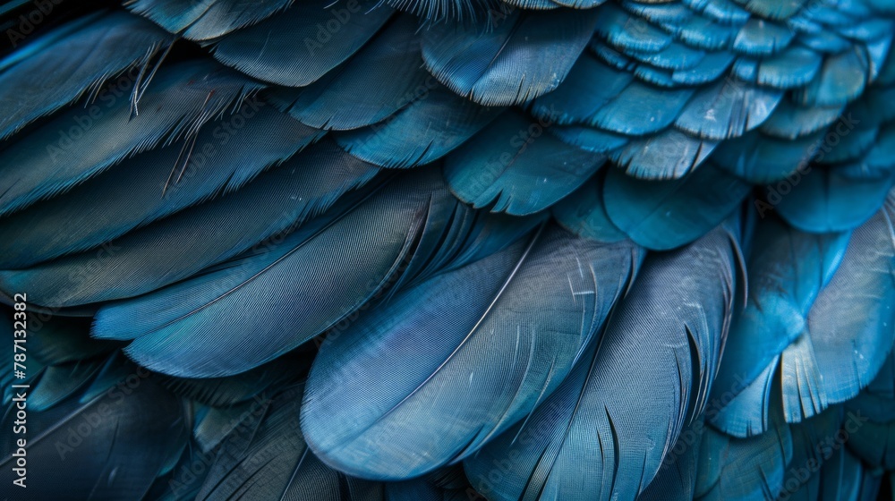 Blue feather pigeon macro photo, texture or background