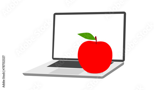 Vector isolated image with laptop and red apple