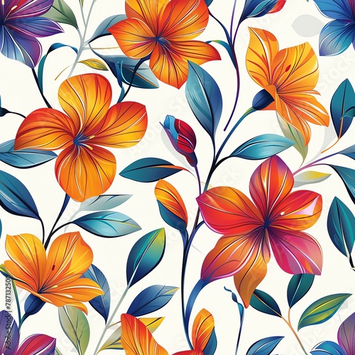 Transform a traditional bouquet into a mesmerizing 2D seamless pattern, using colorful petals and delicate stems Craft a low-angle view that mesmerizes with its floral intricacy, perfect for a timeles © ekkarat