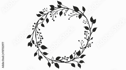 The wreath consists of leaves and berries arranged in a simple white and black frame. Decoration for invitations  greeting cards  posters.