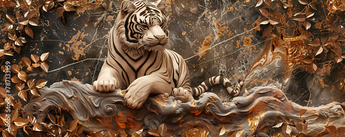 Single tiger marble  illustration sculpture background. enerative ai photo