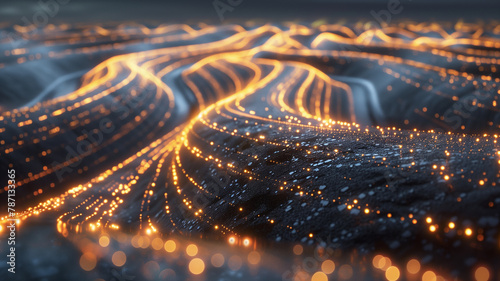 high-speed data transfer visualized as streams of light across a digital landscape, ultra-fast broadband, creative, photorealistic © praewpailyn
