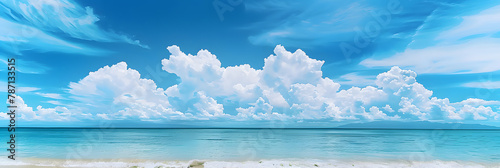 Beautiful tropical beach with blue sky and white clouds abstract texture background. Copy space of summer vacation and holiday business travel concept.