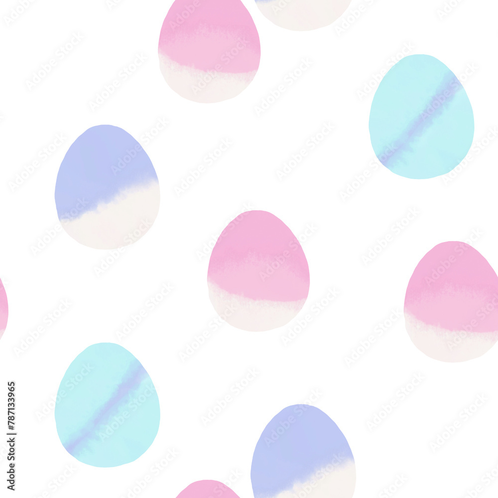 Seamless pattern with easter eggs, hand drawn illustration in watercolor style