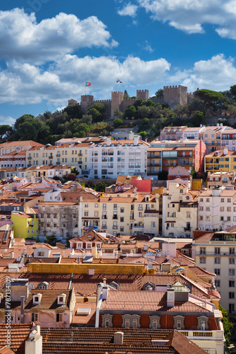 Aerial view over central Lisbon, Portugal.