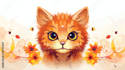 Beautiful cat greeting message card vector Vector Illustration © Roses