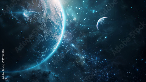 space-themed digital background, featuring cosmic visuals suitable for tech and science, with copyspace, clean, creative