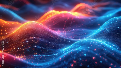 abstract particles in empty space. Futuristic bokeh background effect