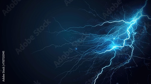 Multiple lightning strikes in dark stormy sky. Digital art depiction of thunderstorm.