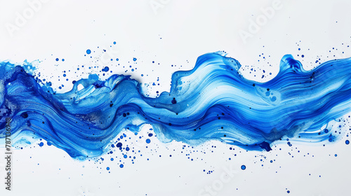 Dynamic and fluid blue watercolor stroke captured in mid-splash, symbolizing the freedom of artistic expression and the serene yet powerful essence white backdrop photo
