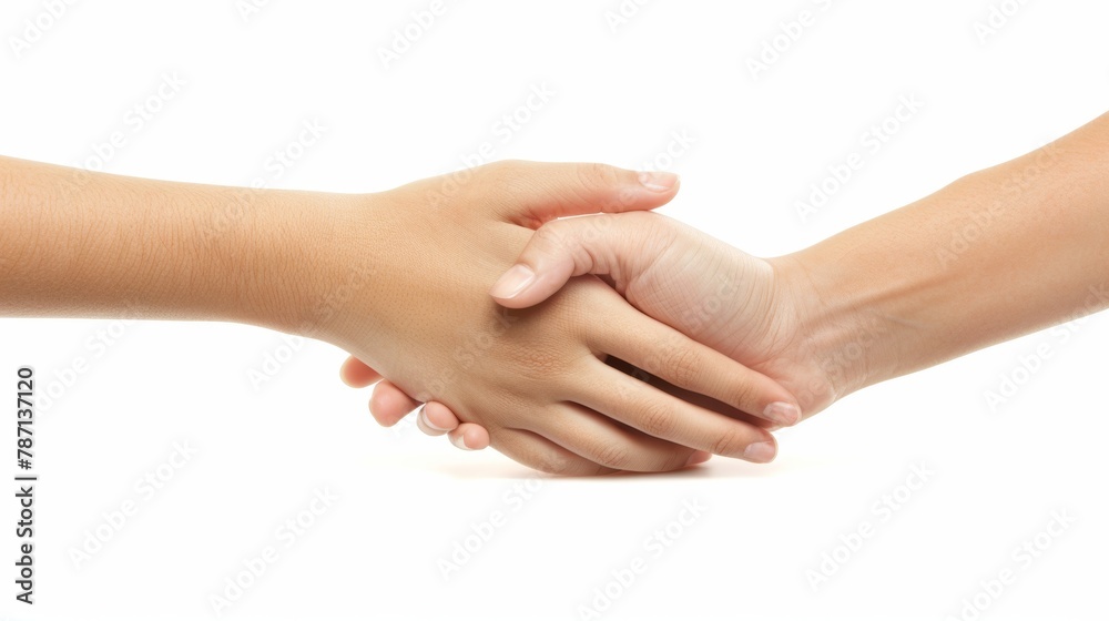 Two hands on an isolated white background represent mutual assistance. Two hands on an isolated white background represent mutual assistance.