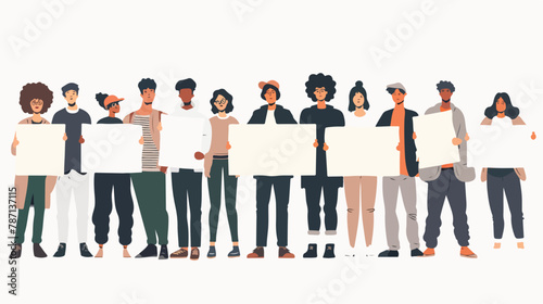 Group of diverse people standing and holding blank 
