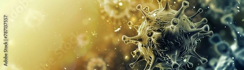 Digital illustration of yellow virus particles on a soft focus background photo